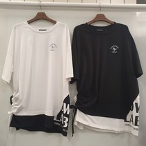 [리트머스]루프 배색 레터링 롱기장 반팔티셔츠 LN2TF267