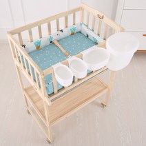 원목 기저귀교환대 기저귀갈이 수납 다기능 아기 옷걸이 거치대, 원목아기침대 기저귀데스크+수납함+케어패드 비고