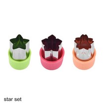 야채 고기 만능 다지기 분쇄기 마늘 쵸퍼 슬라이스 초퍼 채칼 슬라이서 스타 하트 모양 커터 플라스틱 핸들 3pcs 휴대용 요리 도구 스테인레스 스틸 과일 절단 다이 주방 가제트, 별 세트