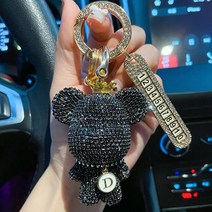 나나오즈 블링베어+번호판 세트 자동차키링 가방고리 열쇠고리, 블랙