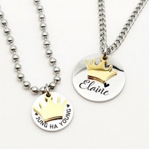 [깊은각인] 써지컬스틸 골드왕관 원목걸이 원팔찌 미아방지목걸이 미아방지팔찌, 목걸이(큰원-20mm), 목걸이-커브체인2mm, 아동용(6~8세)