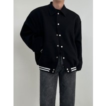 프리미엄 오버핏 레더 블루종 바시티 자켓