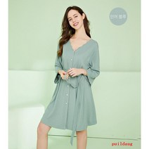 봄 깃털 단백질 홈 드레스 여성용 칼라 버클 레이스 7 소매 잠옷 드레스