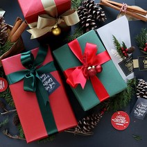 [메리크리스마스] 크리스마스 고급 선물포장지+리본+태그 세트 2p, (3장세트)포레스트그린+레드리본+레드스티커