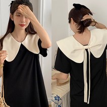 [빅카라/러블리원피쭈] 얼굴작아보이는 러블리 원피스 하객룩/웨딩 오버핏/루즈핏 반팔 빅카라 리본 원피스(2color)