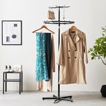 원형 스탠드옷걸이행거 회전형 철재 원피스 롱코트렉 높이조절, (블랙)