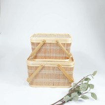 피크닉바구니 대나무 피크닉 라탄수납박스 나들이 피크닉 감성캠핑소품(대 소 2p셋트)