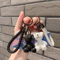 레오네스 곰돌이 인형 키링 2개, 블랙+화이트, 1세트