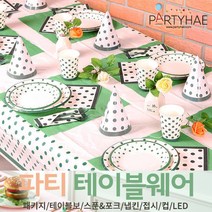 (주)파티해 파티 테이블웨어1 A - 세트 패키지 테이블보 생일소품 접시, A09_테이블패키지(6인)라인도트-그린