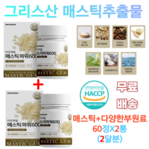 매스틱 파워 60정 그리스산 키오스 매스틱검 양배추 브로콜리 감초 추출 프락토올리고당 18곡효소혼합 회화나무열매 알로에베라겔동결 22종혼합유산균 히알루론산혼합 직장인 수험생 학생, 2통*120정*2달