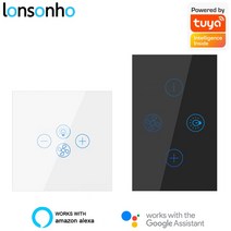 Lonsonho- 스마트 Wifi 팬 조명 스위치 2 인 1 EU US 터치 라이프 홈 오토메이션 Alexa Google 호환, 01 Black_02 EU 표준