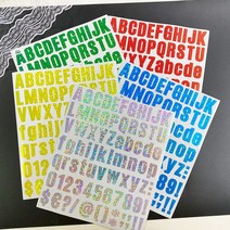 올리브파티 고딕체 글리터 홀로그램 레터링 알파벳 방수 스티커 실버 골드 블루 그린 레드 6매 세트, 1세트, 글리터홀로그램