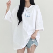 퍼니걸스 6415 박시핏 라운드 레터링 나염 프린팅 반발 티셔츠 여성의류