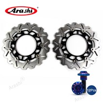 Arashi 1 쌍 오토바이 CNC 완전 부동 플로팅 브레이크 디스크 로터 에 YAMAHA YZF R1 YZF-R1 1998-2003 1000cc 1999 2000 2001, 검정색+파랑나사