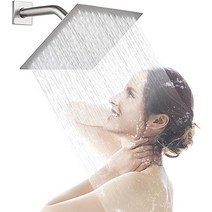 AWARA 16인치 레인 샤워 헤드 스퀘어 울트라 씬 304 스테인리스 스틸 고압 대형 브러시드 니켈 강우 전신 커버 모던 워터폴 헤드, 8 Inch, Brushed Nickel