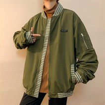 A231P60 아메카지스타일 와이드 루즈핏 양면으로 입다 트렌드 상의 군 그린 비행함 재킷 남자 야구