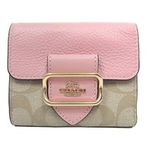 Coach 코치 반지갑 컬러 블록 시그니처 스몰 모건 지갑 CF472 IMV3C 라이트 카키 x 파우더 핑크 여성 429320