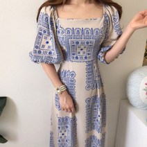 [랜덤플레이] 북유럽풍 스퀘어넥 페이즐리 롱 원피스