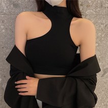 일호장신구 뚫린 홀터넥 크롭티 언발 유니크 민소매 나시