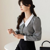 시크라인 플랫카라 어깨셔링 진주버튼 블라우스