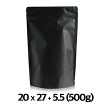 [이지포장]두꺼운 무광 먹색 지퍼스탠드 500g 커피봉투 밸브부착 가능, 50매