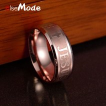 3만개 돌파 묵주 반지 ELSEMODE 품질 가톨릭 8mm 티타늄 스틸 실버 컬러 로즈 골드 예수 십자가 편지 성경 웨딩 밴드 남성 여성