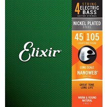 Elixir 나노웹 코팅 니켈 플레이트 스틸 4 스트링 베이스 기타줄 롱 스케일 라이트/미디움 (.045-.105)