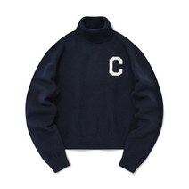 COVERNAT 우먼 크롭 C 로고 터틀넥 니트 네이비 CO2204KT76NA