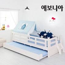 [추가즉시할인+매트구매시 본넬매트업그레이드] 에보니아 미키 이단침대_싱글원목침대 / 백프로 소나무원목 싱글침대 어린이침대 아동침대, 화이트