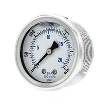액체 충전 센터 백 마운트 압력 게이지 5.1cm(2인치) 다이얼 0-300 PSI 0.3cm(1/8인치) 수 NPT 연결 스테인리스 스틸 케이스 및 베젤 (1) 46435, 2