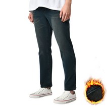 핫코드 남성용 겨울 스판 본딩 진청 워싱 기모 청바지