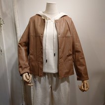여성레자 인조가죽 노카라라운드 루즈핏 봄 가을 라이더 그레이 카멜 블랙 자켓 잠바