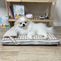 강아지 고양이 커버분리 방석 쿠션, 베개+체크카키