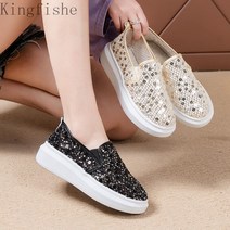 [Kingfishe]여성 가을 스팽글 단화 플랫 로퍼 통굽 슬립온 TuEfei926XZ8