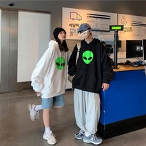 루즈 커플 후드 맨투맨 남녀 외계인 상의 후드 셔츠 스키 방수 기모 코트 두꺼운 가을 겨울