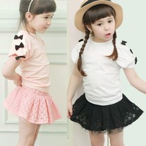 [아이하루] 3블랙리본반팔티 레이스미니치마