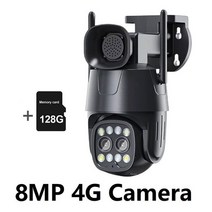 베이비모니터 스마트홈 펫 강아지 카메라 CCTV 4G Sim 카드 IP Outdoo PTZ HD 4MP 8MP 4K 듀얼 렌즈 3.6mm-8mm 인간 자동 추적 10X 디지털 줌, [06] 8MP 4G Camera 128G, [02] 미국 플러그