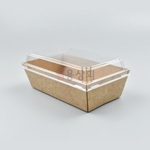 [ILYONG] 종이용기 DRP 2-1호 직사각 600개 크라프트 샌드위치용기 종이트레이, 용기+뚜껑PET 세트
