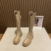앵글부츠 킬힐 롱 어그 하비롱 어그롱 하비 통넓은 키작녀 라이더 여자 2022 가을 겨울 장화 두꺼운 바닥 하이 중 무릎 가죽 와 융단을 따라가지 못한다, 카키 36