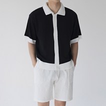 스타일에스 남자 배색 카라 여름 니트 오버핏 반팔 가디건