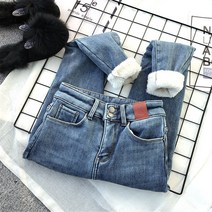 여자 청바지 모조 Lambswool 플러스 벨벳 안감 연필 진 두꺼운 겨울 여성 누비 이불 데님 바지 스키니 하이 웨스트 스트레치 바지플러스 패딩 버튼 포켓 꽉 끼는 패션 올매치