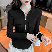 넷투넷코리아 여성 긴팔 티셔츠 슬림 아노락 기본 후드 니트 집업