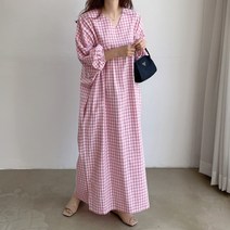 먼데이홀릭 브이넥 고방체크 가오리 오버핏 원피스
