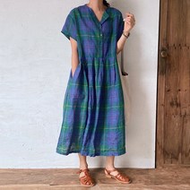 리베체크 캡 린넨 원피스