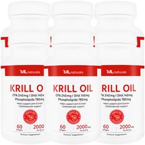 [미국빠른직구] 마이라이프 내추럴스 크릴 오일 2000mg (인지질 61% 아스타잔틴 1500mcg) 60정 6병, 6개