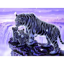푸아이 보석십자수 3D 달빛 흑호 호랑이 가족+행운십자수(30x30) 키트 명화 선물 MW16, 150x100cm