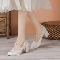 NANUO 여자 중굽 통굽 프렌치 메리제인 에나멜 구두 5CM