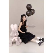 검정 레이스 귀여운 스타일 주수 만삭 사진 셀프 스튜디오 촬영