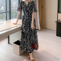 [랜덤플레이] 바캉스룩 플라워패턴 소매 프릴 원피스