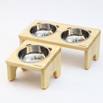 캣토피아 강아지 원목식탁 고양이 밥그릇 1구 2구 3구 스텐식기 세트 소형견물그릇, 3구(스텐식기포함), 11cm